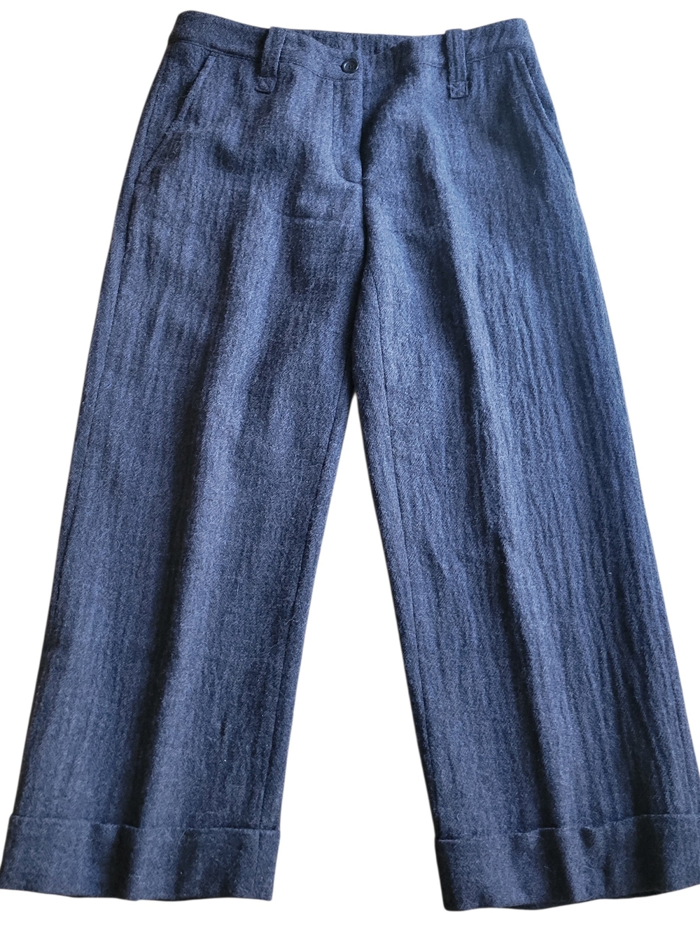 Eileen Fisher Petite Cropped Pants in Brown Wool Cuffed